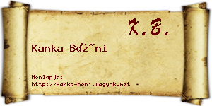 Kanka Béni névjegykártya